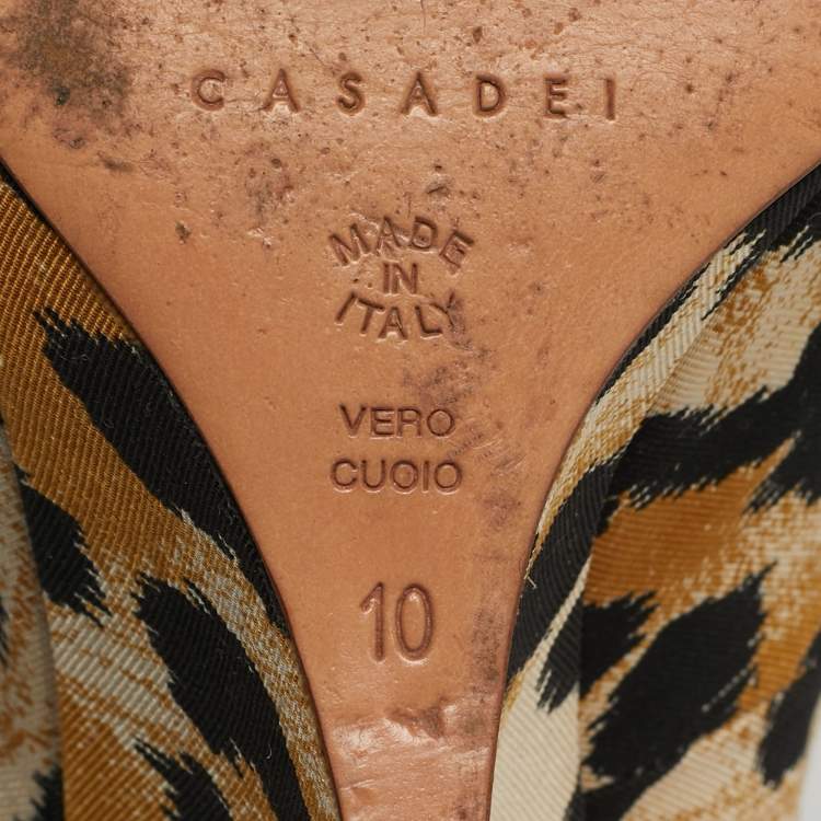 Pre Owned Casadei Size 40 Tricolor Canvas Wedge Peep Toe Pumps
