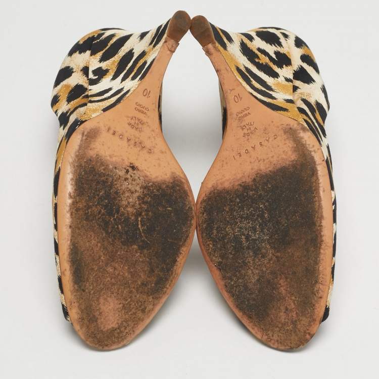 Pre Owned Casadei Size 40 Tricolor Canvas Wedge Peep Toe Pumps