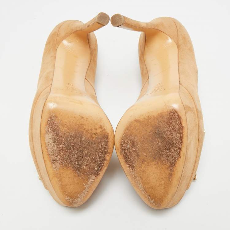 Pre Owned Casadei Size 40 Beige Suede Butterfly Platform Peep Toe Pumps