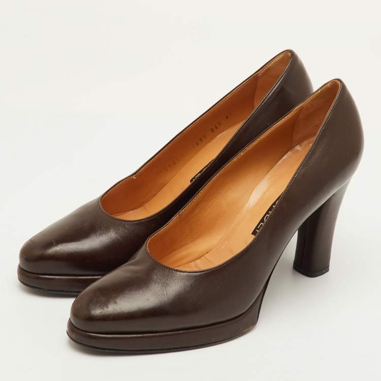 Pre Owned Casadei Size 40 Dark Brown Leather Platform Pumps