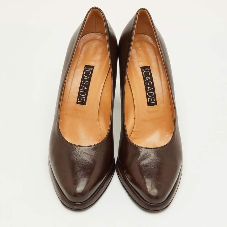 Pre Owned Casadei Size 40 Dark Brown Leather Platform Pumps