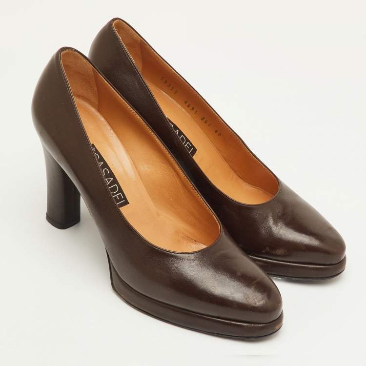 Pre Owned Casadei Size 40 Dark Brown Leather Platform Pumps
