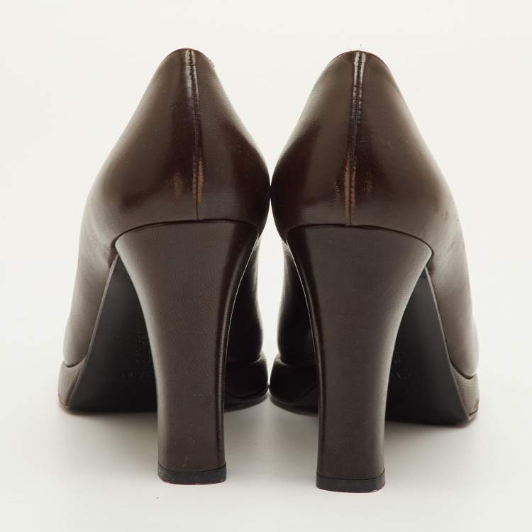 Pre Owned Casadei Size 40 Dark Brown Leather Platform Pumps