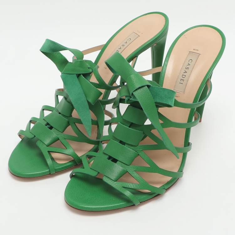 Pre Owned Casadei Size 41 Green Leather Gladiator Sandals