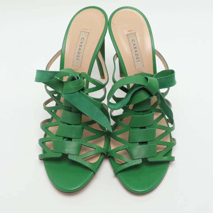 Pre Owned Casadei Size 41 Green Leather Gladiator Sandals