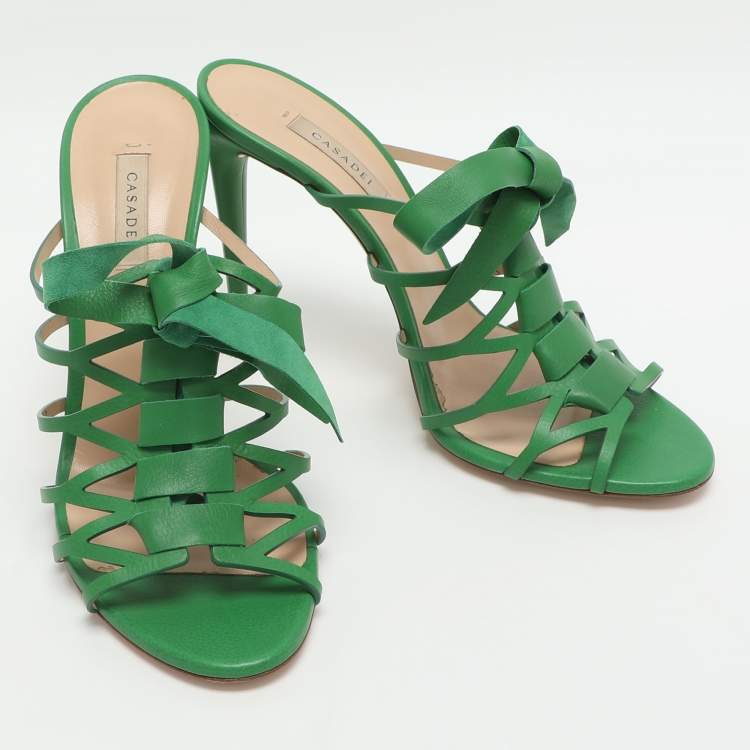 Pre Owned Casadei Size 41 Green Leather Gladiator Sandals