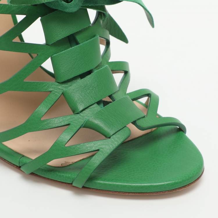Pre Owned Casadei Size 41 Green Leather Gladiator Sandals