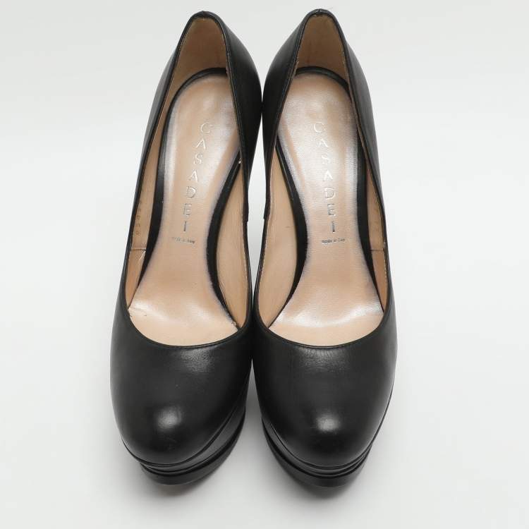 Pre Owned Casadei No Style Size 37 Black Leather Platform Pumps