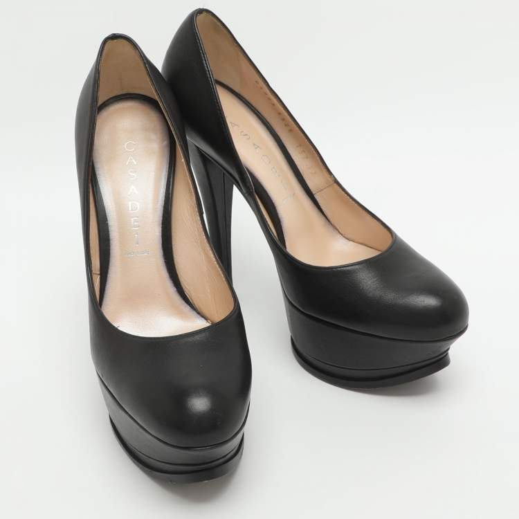 Pre Owned Casadei No Style Size 37 Black Leather Platform Pumps
