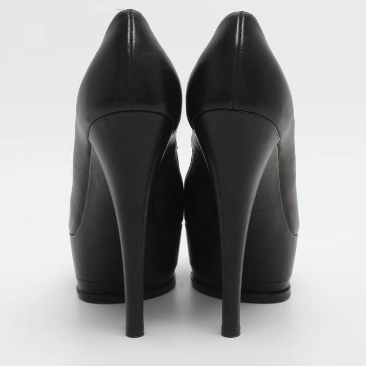 Pre Owned Casadei No Style Size 37 Black Leather Platform Pumps