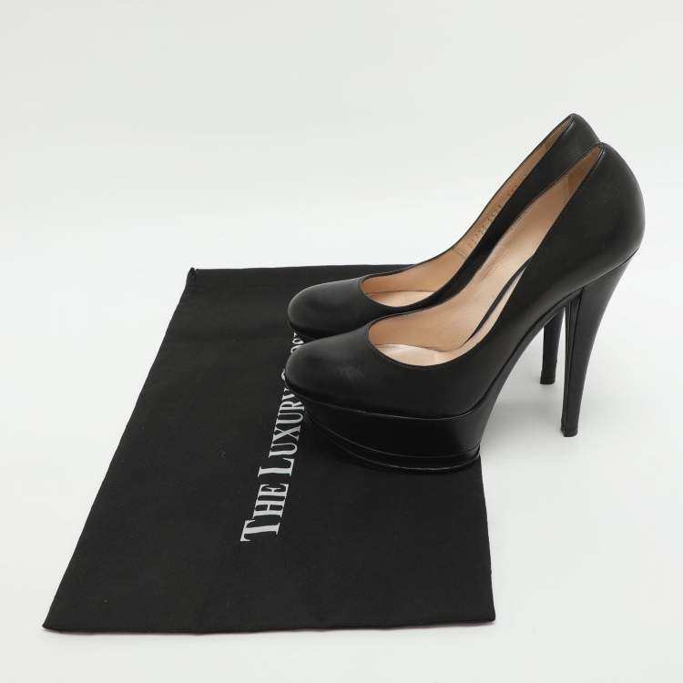 Pre Owned Casadei No Style Size 37 Black Leather Platform Pumps
