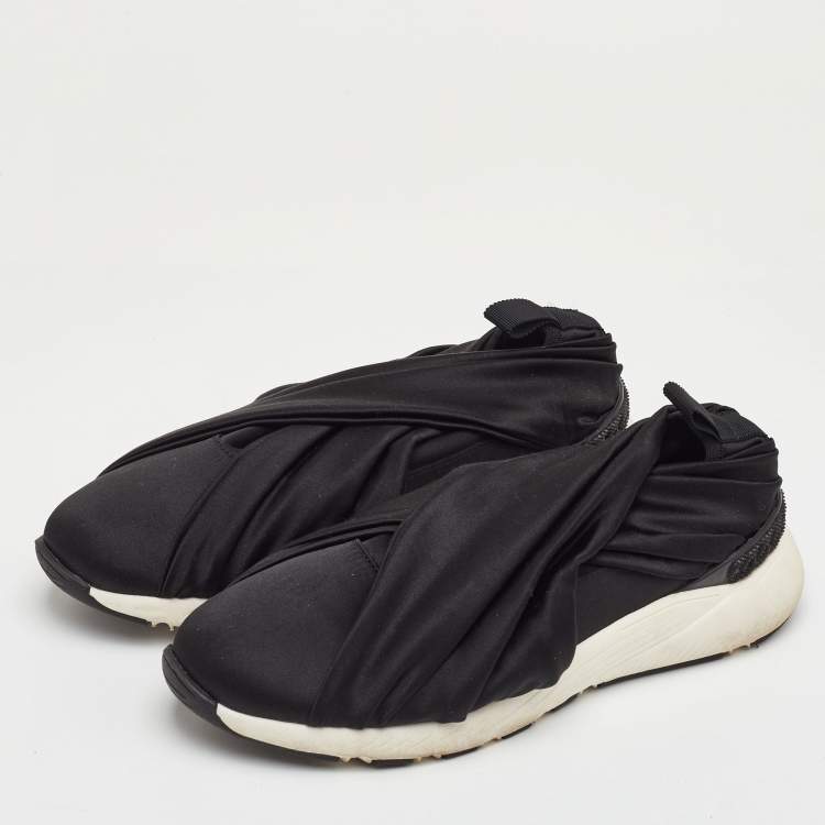 Pre Owned Casadei Size 35 Black Satin Slip On Sneakers