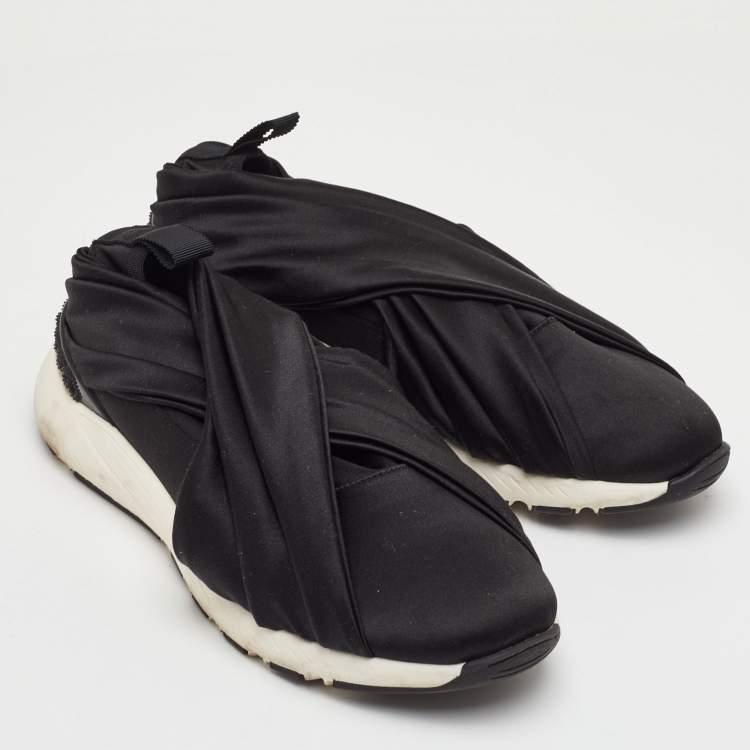 Pre Owned Casadei Size 35 Black Satin Slip On Sneakers