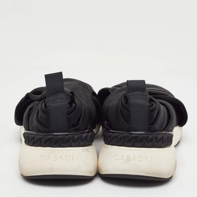Pre Owned Casadei Size 35 Black Satin Slip On Sneakers