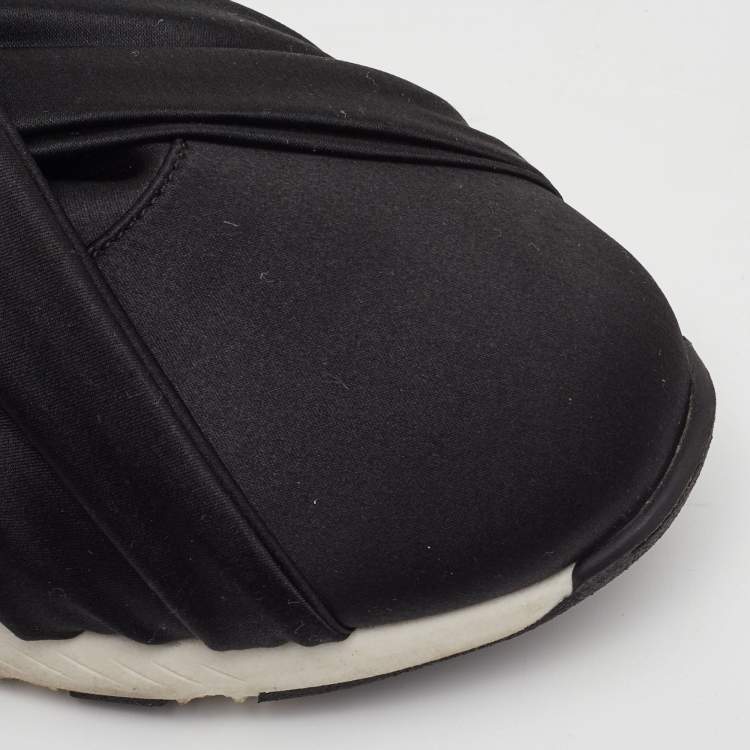 Pre Owned Casadei Size 35 Black Satin Slip On Sneakers