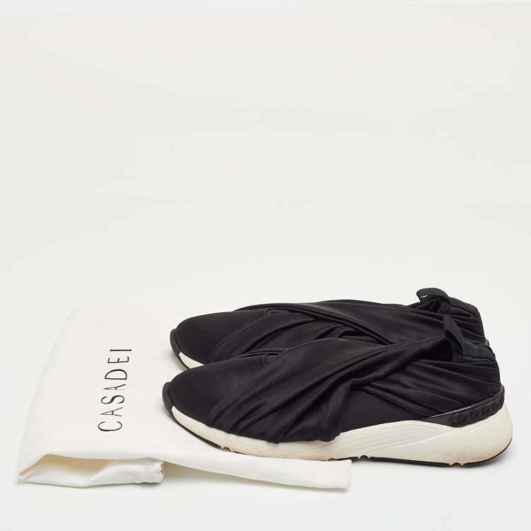 Pre Owned Casadei Size 35 Black Satin Slip On Sneakers