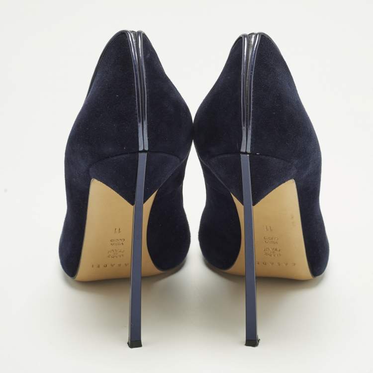 Pre Owned Casadei Blade Size 41 Navy Blue Suede Peep Toe Pumps