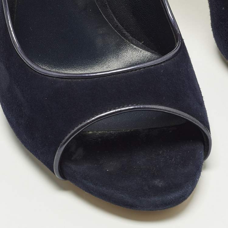 Pre Owned Casadei Blade Size 41 Navy Blue Suede Peep Toe Pumps