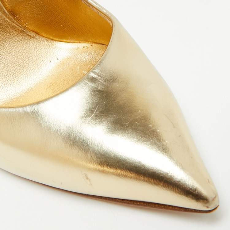 Pre Owned Casadei Blade Size 37 Gold Leather Pointed Toe Pumps