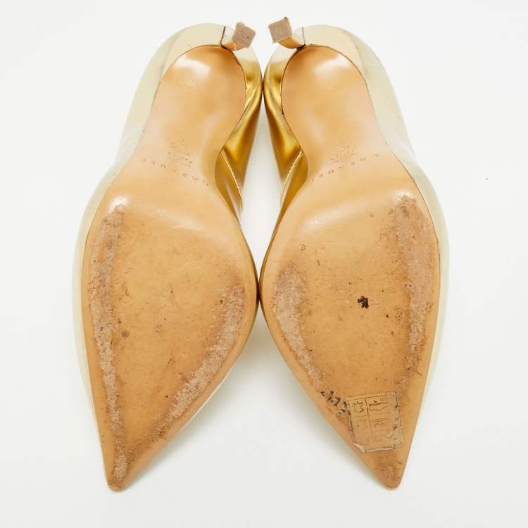 Pre Owned Casadei Blade Size 37 Gold Leather Pointed Toe Pumps