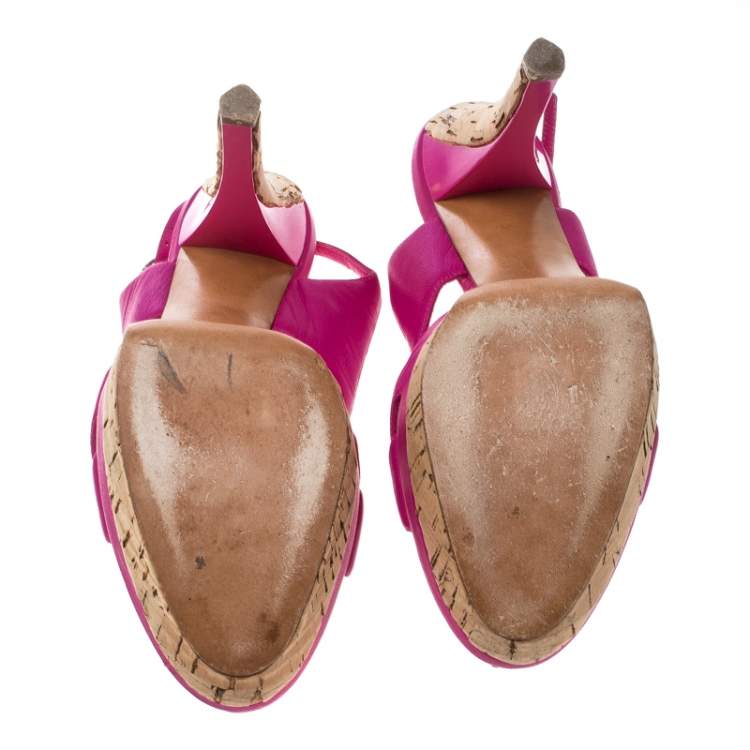 Pre Owned Casadei Pink Leather Slingback Platform Sandals Size 39