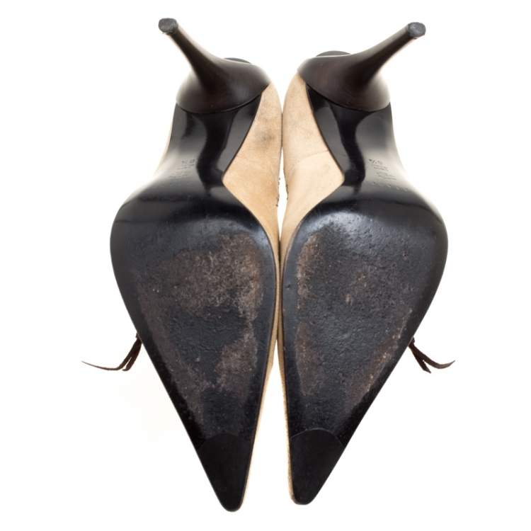 Pre Owned Casadei Beige Suede Pointed Toe Pumps Size 38.5