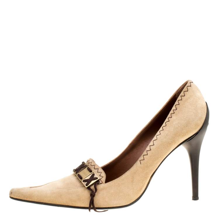 Pre Owned Casadei Beige Suede Pointed Toe Pumps Size 38.5