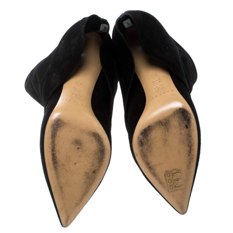 Pre Owned Casadei Black Suede Pointed Toe Boots Size 37.5