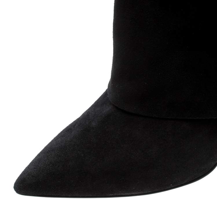 Pre Owned Casadei Black Suede Pointed Toe Boots Size 37.5