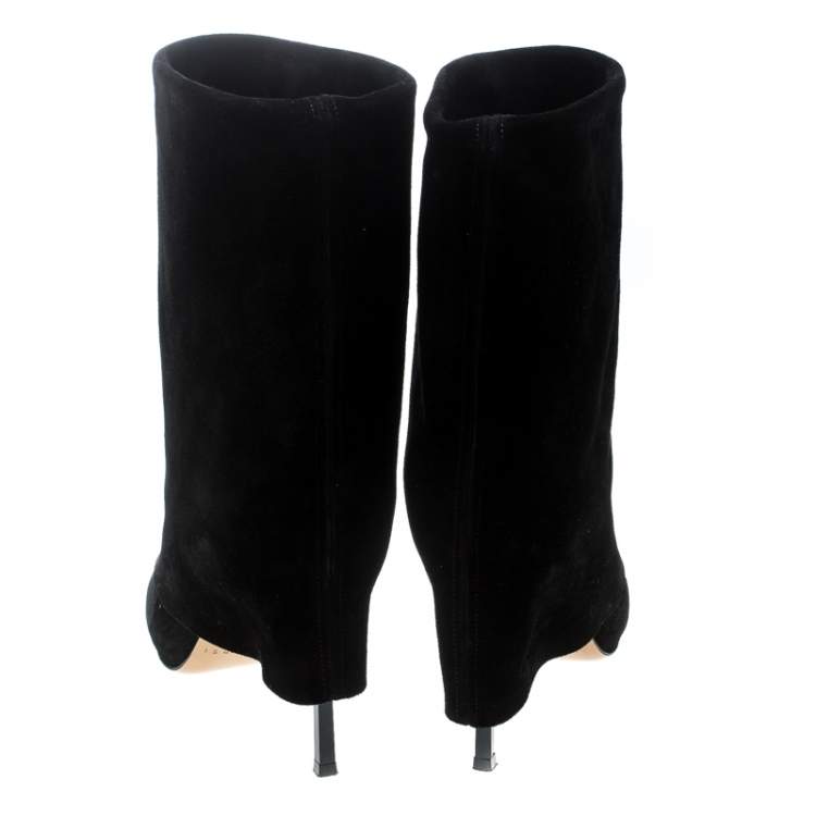 Pre Owned Casadei Black Suede Pointed Toe Boots Size 37.5