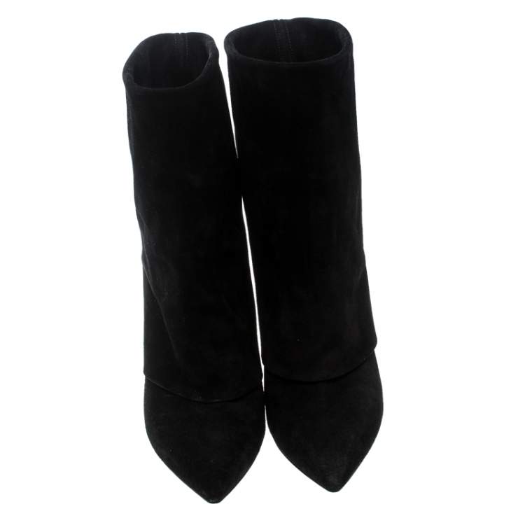 Pre Owned Casadei Black Suede Pointed Toe Boots Size 37.5