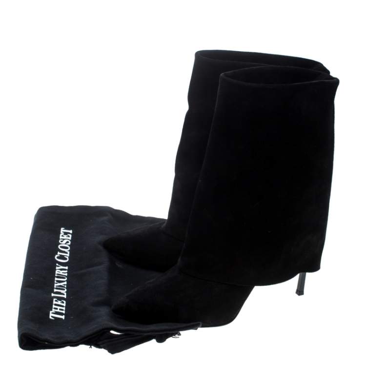 Pre Owned Casadei Black Suede Pointed Toe Boots Size 37.5
