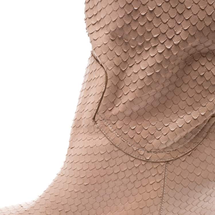 Pre Owned Casadei Pale Pink Snakeskin Embossed Leather Knee High Boots Size 39