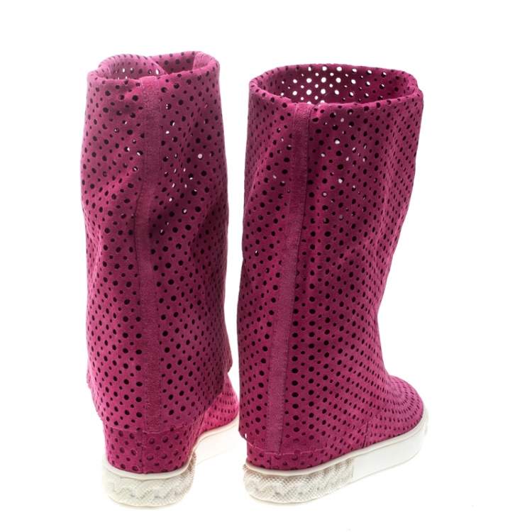 Pre Owned Casadei Pink Perforated Suede Wedge Boots Size 39