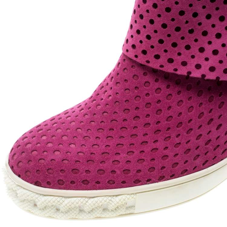 Pre Owned Casadei Pink Perforated Suede Wedge Boots Size 39