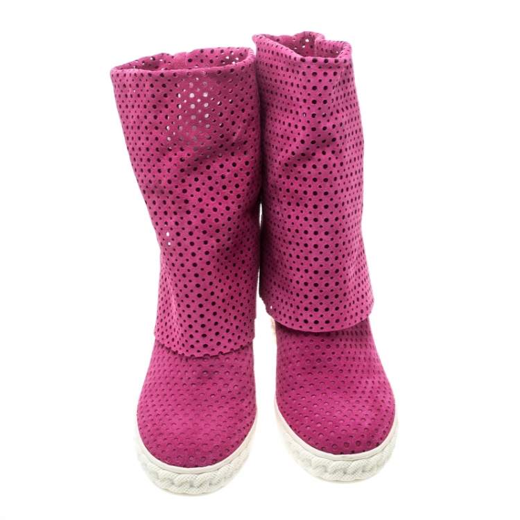 Pre Owned Casadei Pink Perforated Suede Wedge Boots Size 39