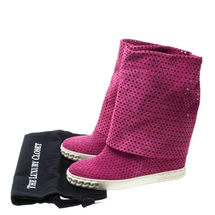 Pre Owned Casadei Pink Perforated Suede Wedge Boots Size 39