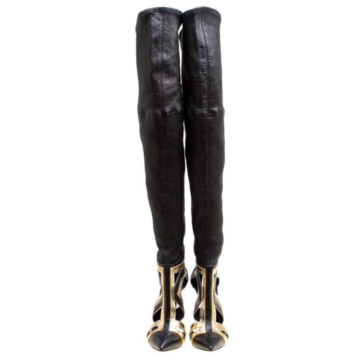 مملوكة مسبقًا Casadei Multiclor Leather Cut Out Over The Knee Boots Size 40