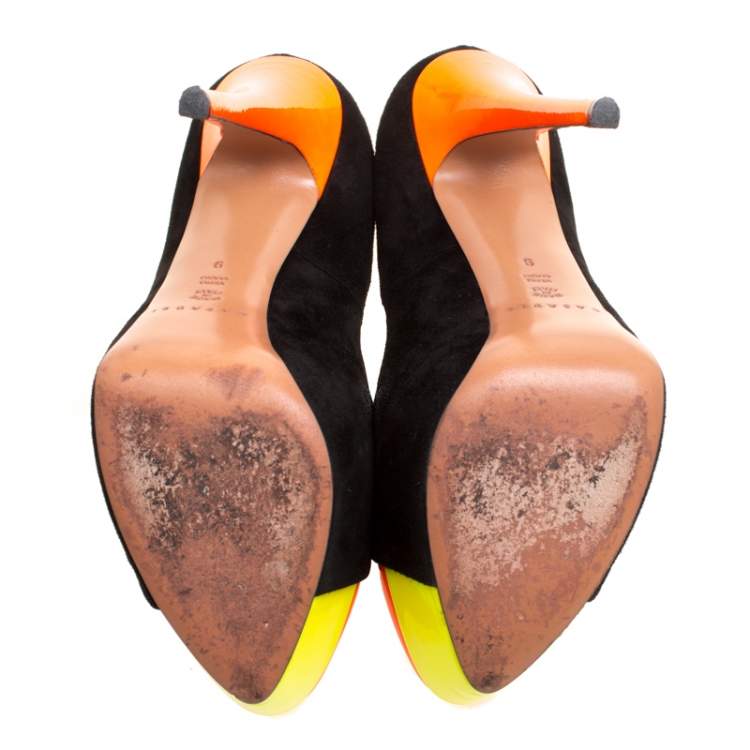 Pre Owned Casadei Tricolor Suede And Patent Leather Cap Toe Platform Pumps Size 39