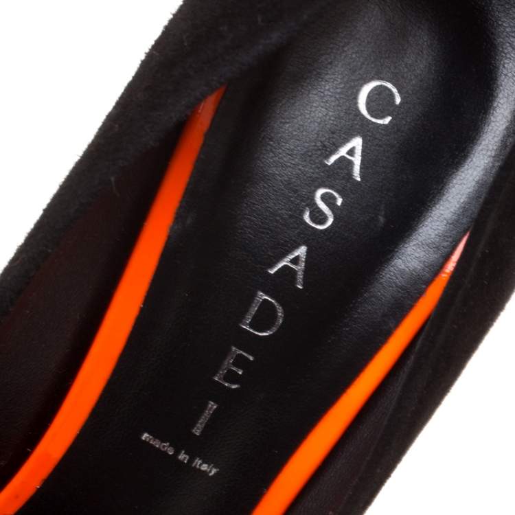Pre Owned Casadei Tricolor Suede And Patent Leather Cap Toe Platform Pumps Size 39