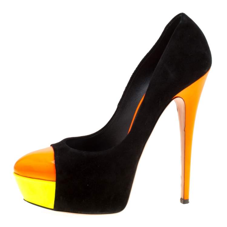 Pre Owned Casadei Tricolor Suede And Patent Leather Cap Toe Platform Pumps Size 39