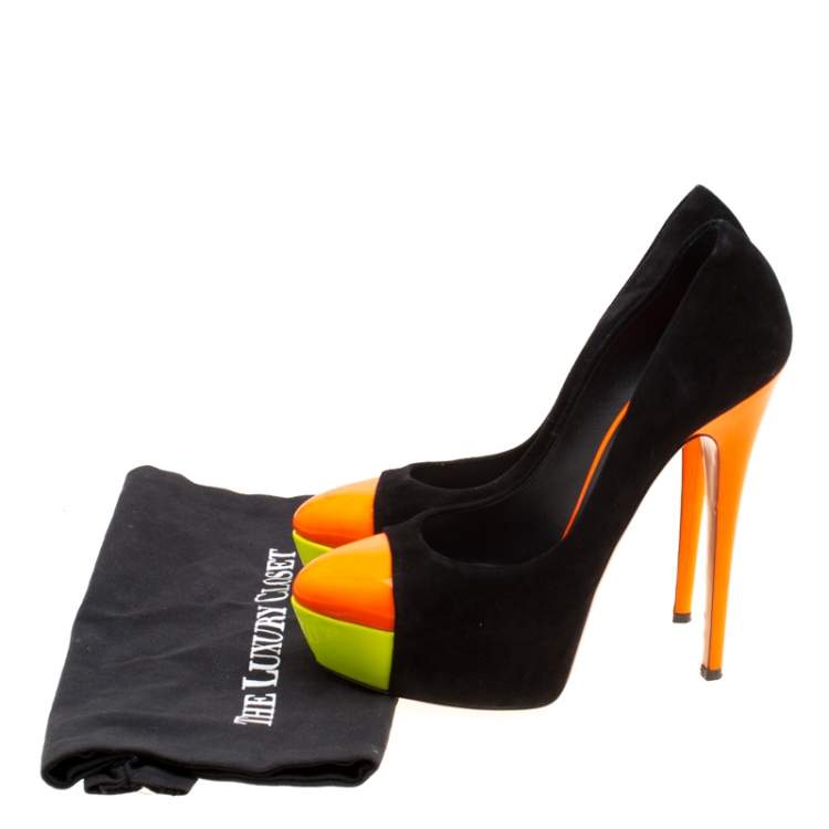 Pre Owned Casadei Tricolor Suede And Patent Leather Cap Toe Platform Pumps Size 39