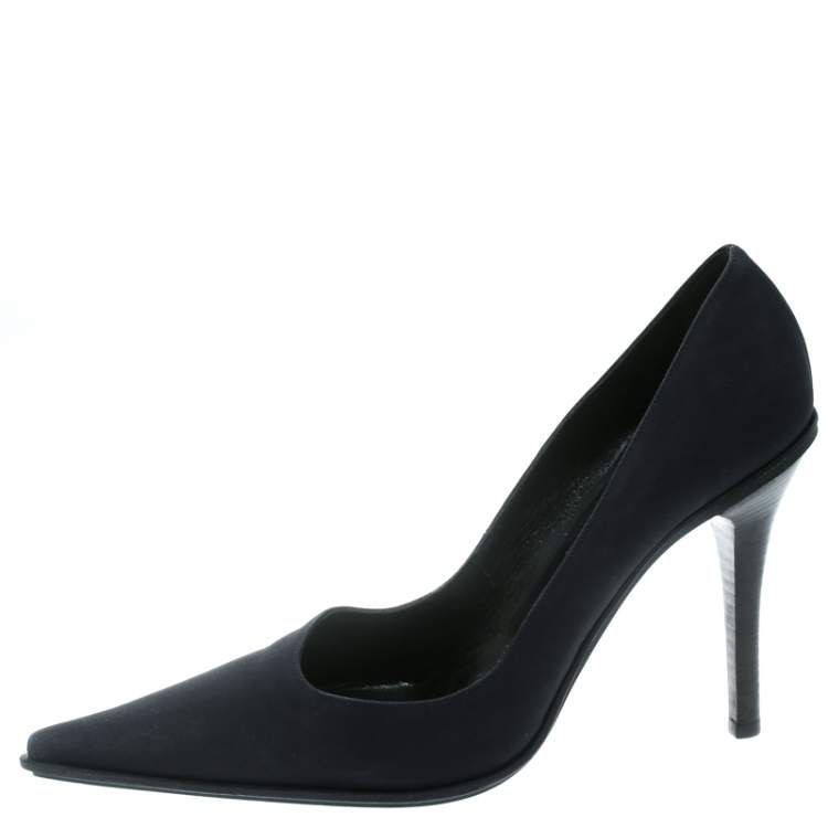 Pre Owned Casadei Navy Blue Satin Pointed Toe Pumps Size 38.5