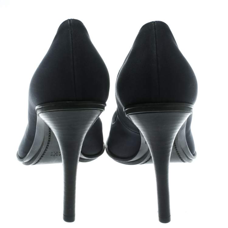 Pre Owned Casadei Navy Blue Satin Pointed Toe Pumps Size 38.5