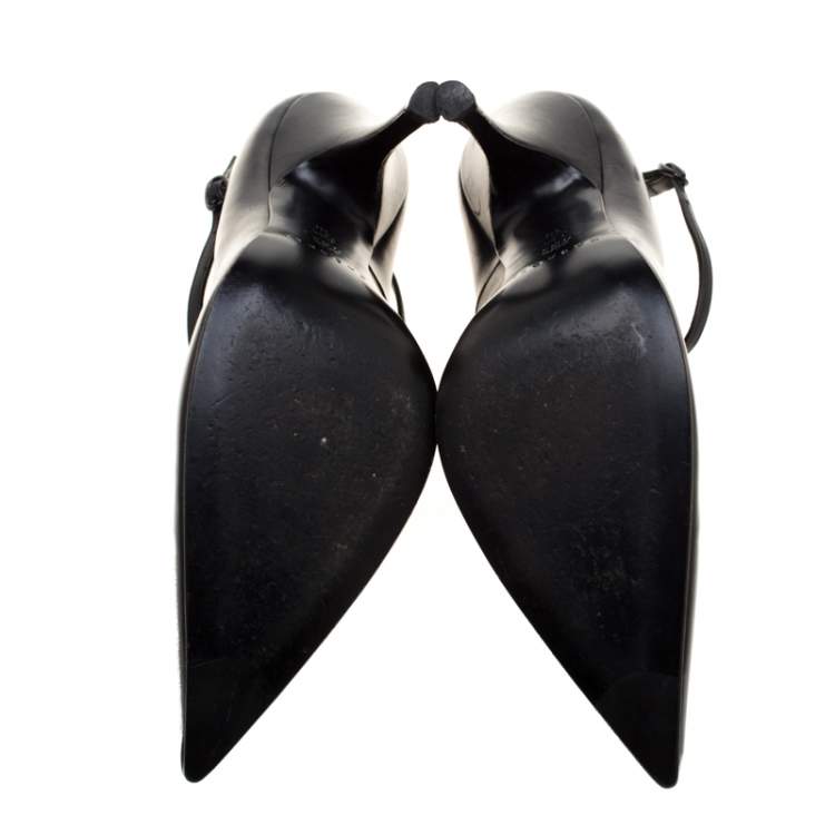 Pre Owned Casadei Black Leather Pointed Toe Ankle Strap Pumps Size 40