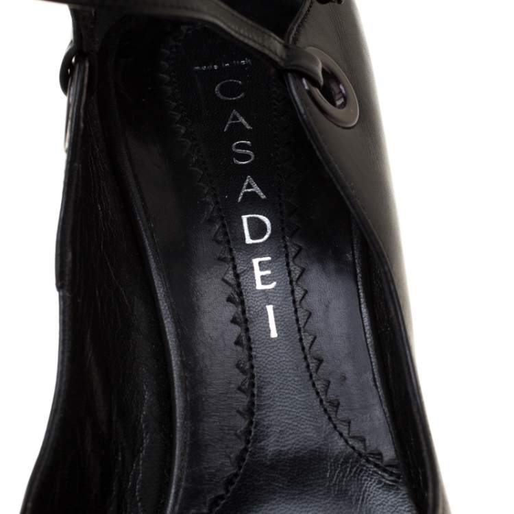 Pre Owned Casadei Black Leather Pointed Toe Ankle Strap Pumps Size 40