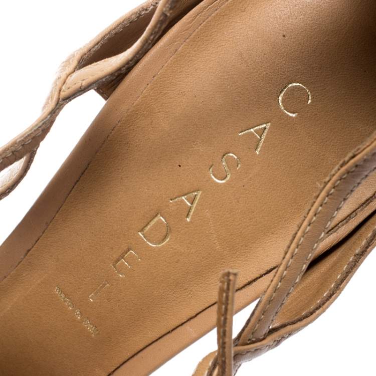 Pre Owned Casadei Beige Leather Peep Toe Ankle Strap Sculpted Heel Platform Sandals Size 40