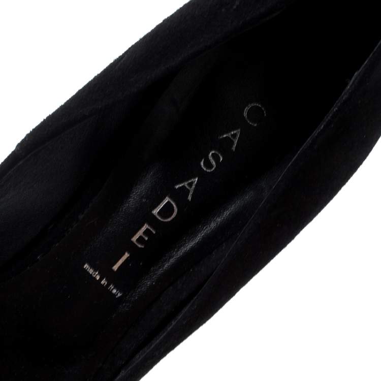 Pre Owned Casadei Black Suede Chain Detail Metal Cap Toe Pumps Size 38