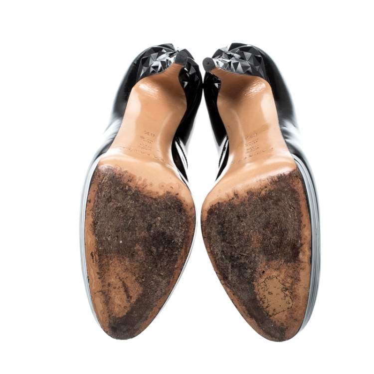 Pre Owned Casadei Black Patent Leather Platform Pumps Size 38.5