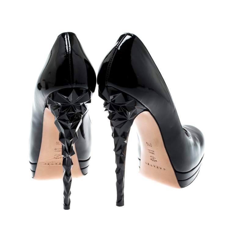 Pre Owned Casadei Black Patent Leather Platform Pumps Size 38.5